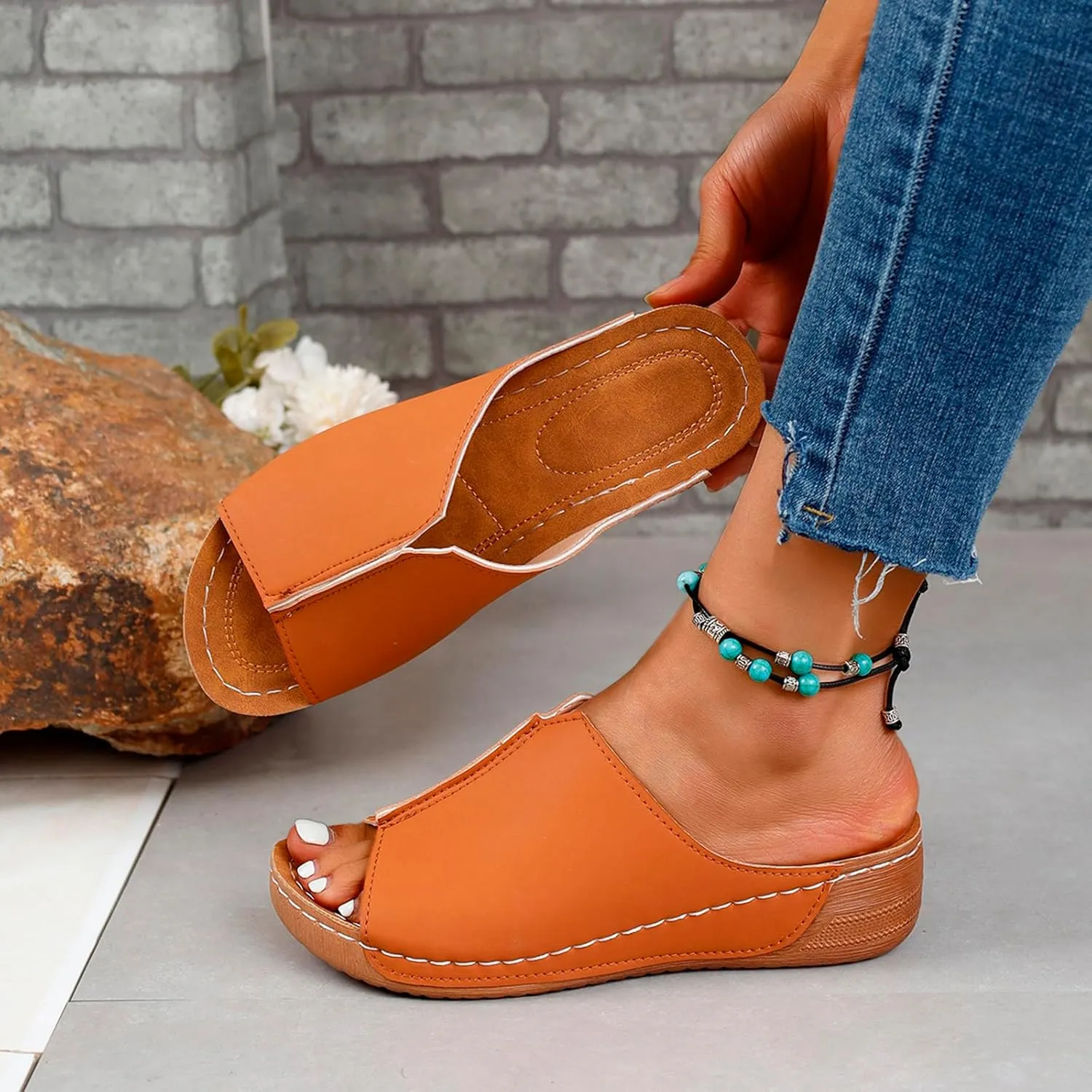 Cathalem Damping Sole Upgradation Stretch Lightweight Sandals, Women Flat Sandals Orthopedic Arch Support Walking Sandals
