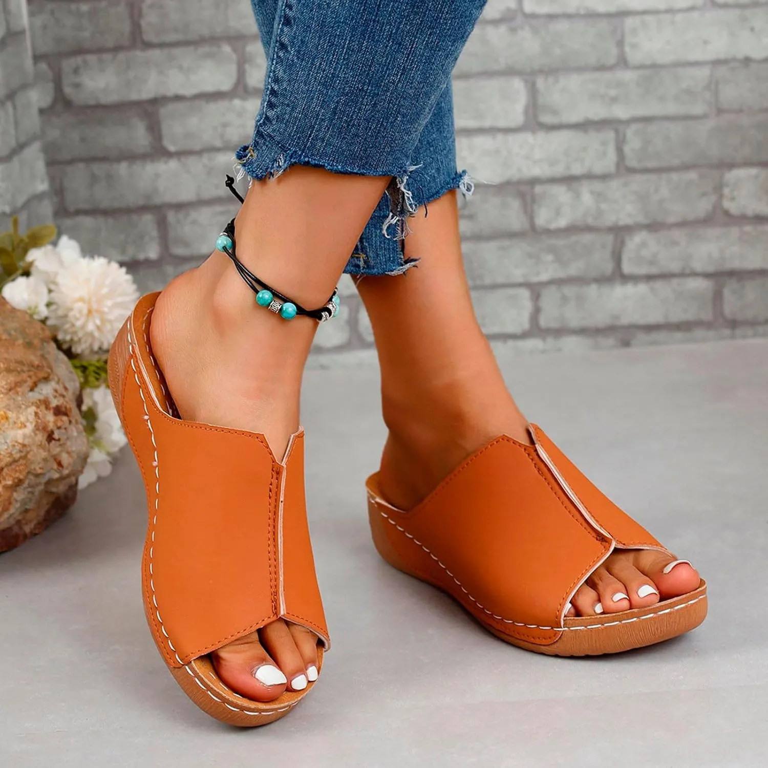 Cathalem Damping Sole Upgradation Stretch Lightweight Sandals, Women Flat Sandals Orthopedic Arch Support Walking Sandals