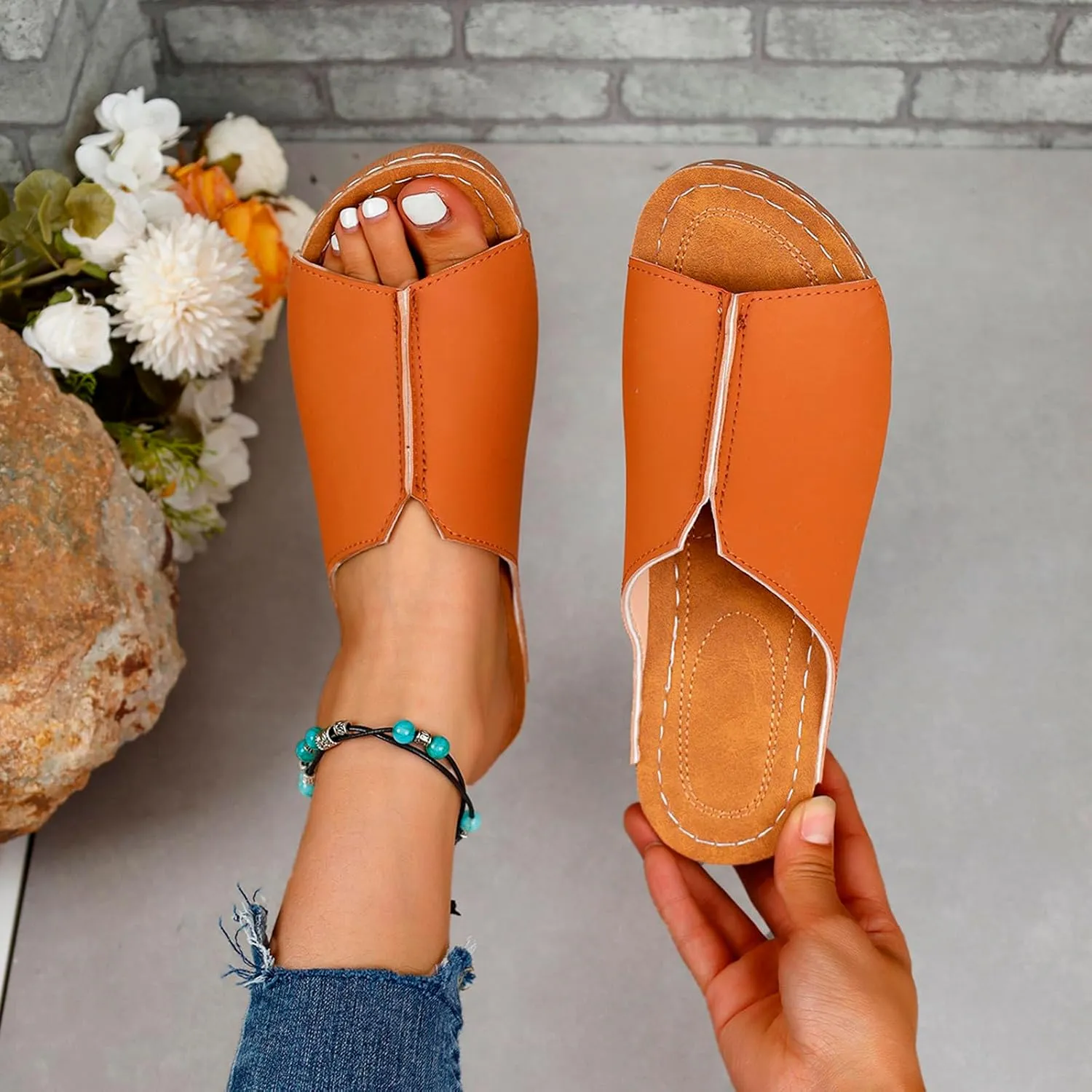 Cathalem Damping Sole Upgradation Stretch Lightweight Sandals, Women Flat Sandals Orthopedic Arch Support Walking Sandals