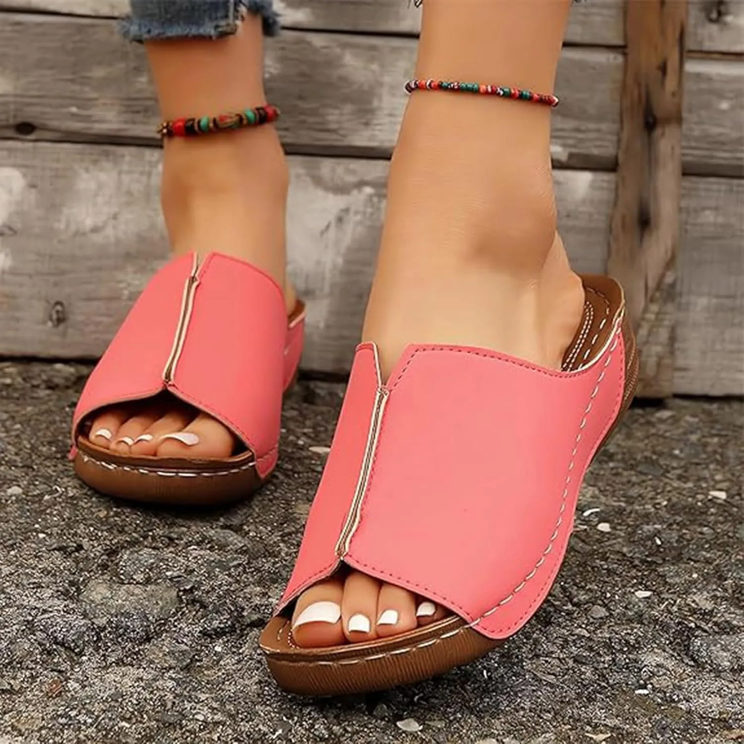 Cathalem Damping Sole Upgradation Stretch Lightweight Sandals, Women Flat Sandals Orthopedic Arch Support Walking Sandals