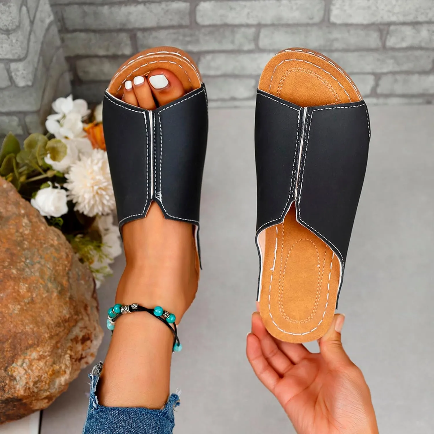 Cathalem Damping Sole Upgradation Stretch Lightweight Sandals, Women Flat Sandals Orthopedic Arch Support Walking Sandals
