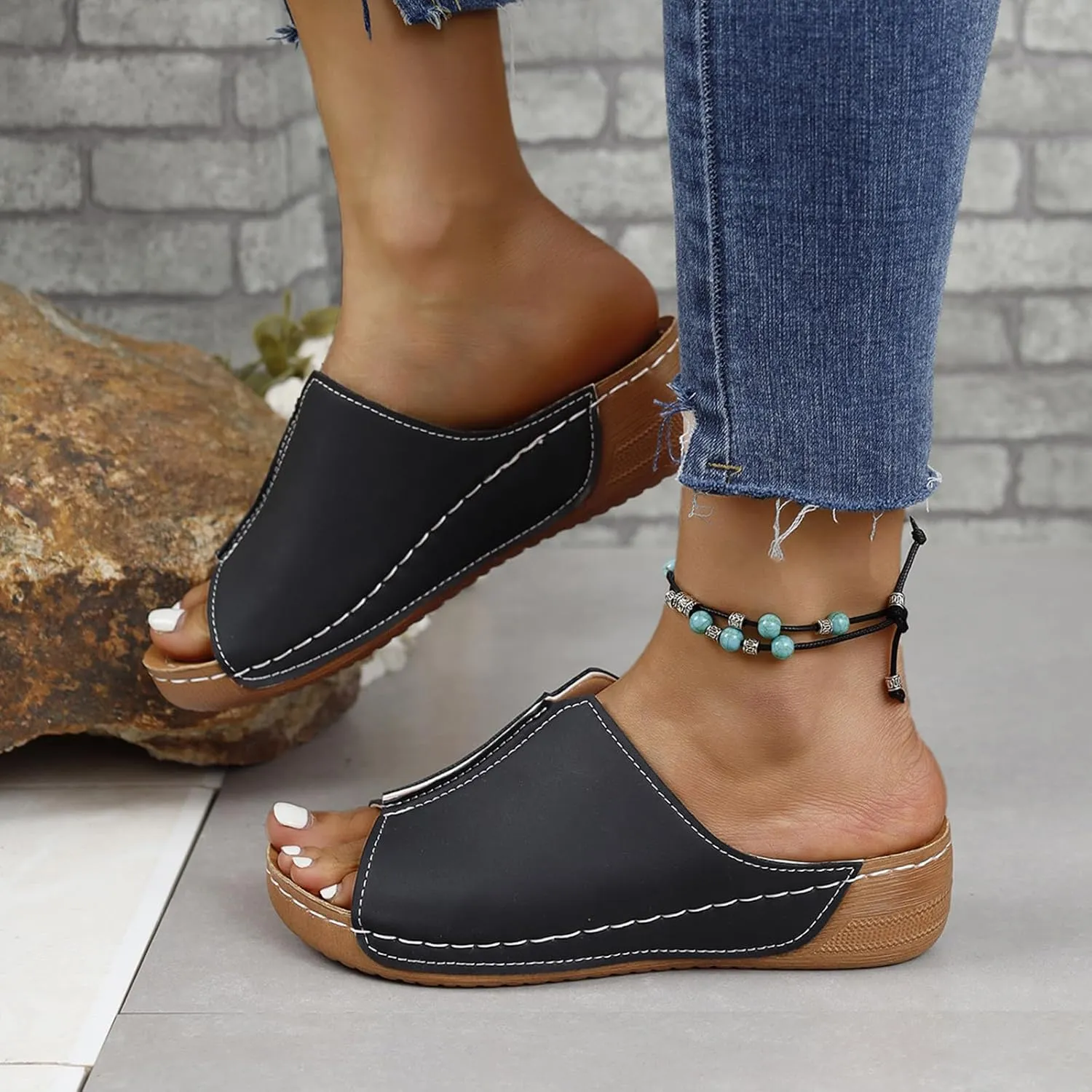 Cathalem Damping Sole Upgradation Stretch Lightweight Sandals, Women Flat Sandals Orthopedic Arch Support Walking Sandals