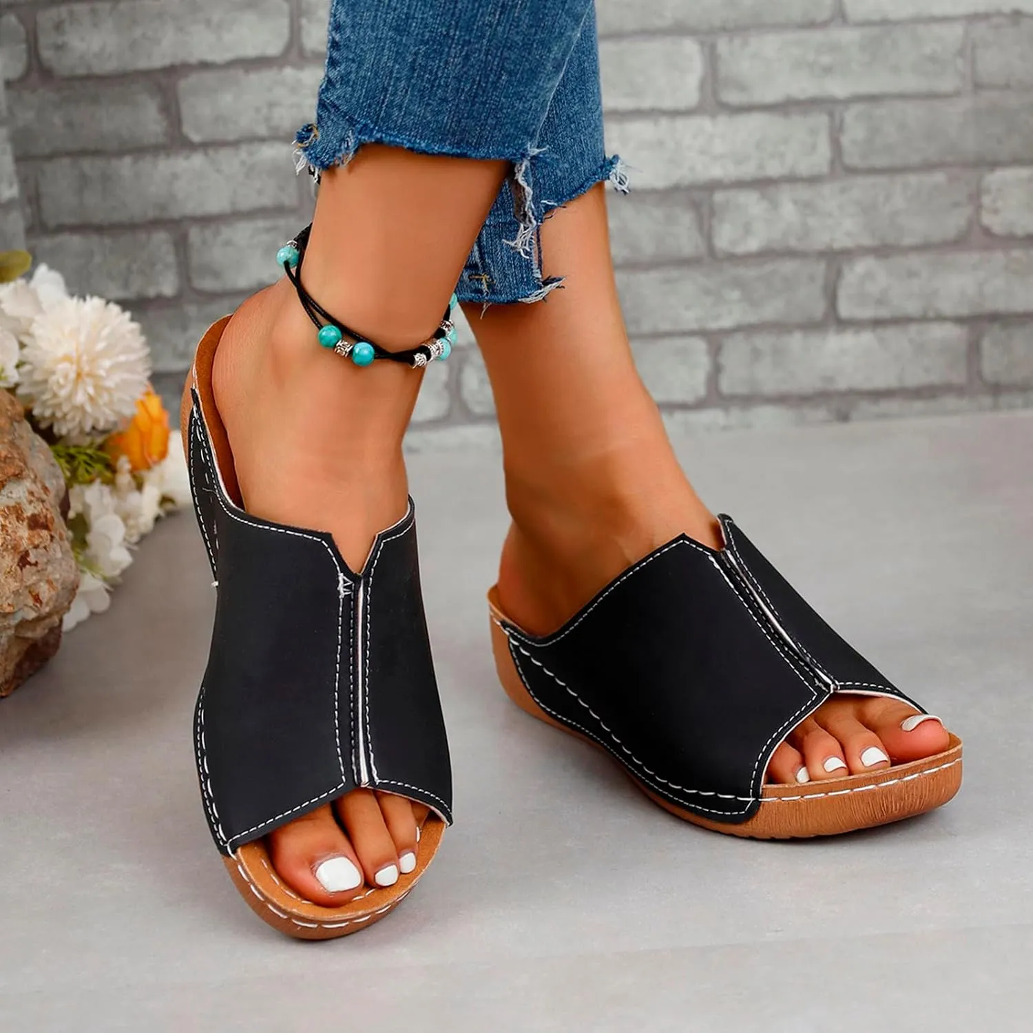 Cathalem Damping Sole Upgradation Stretch Lightweight Sandals, Women Flat Sandals Orthopedic Arch Support Walking Sandals