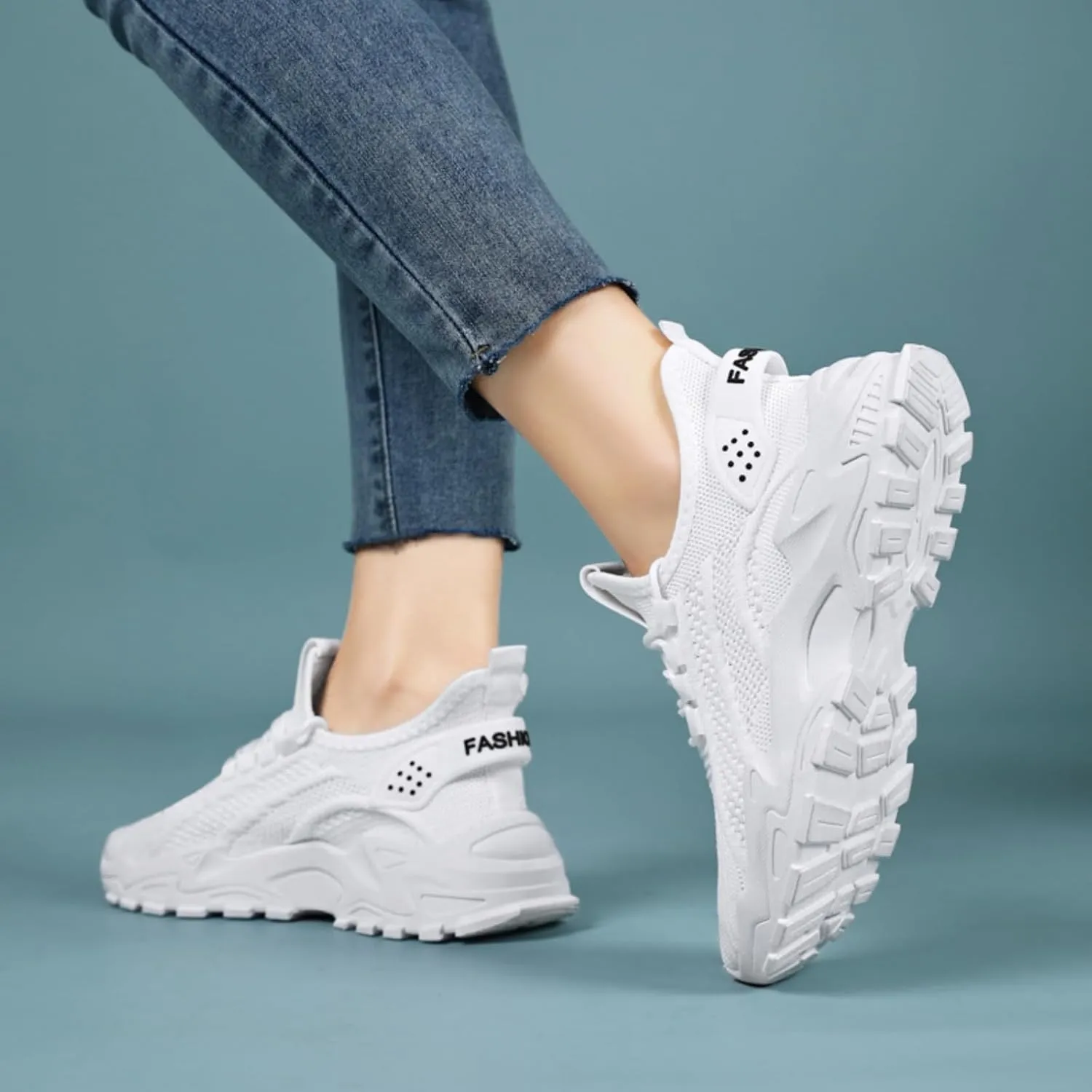 Chunky Sneakers for Women Fashion Platform White Leather Casual Comfortable Wedge Walking Sport Running Slip on Breathable Lightweight Athletic Sports Gym Work Mesh Lace Up Dad Shoes