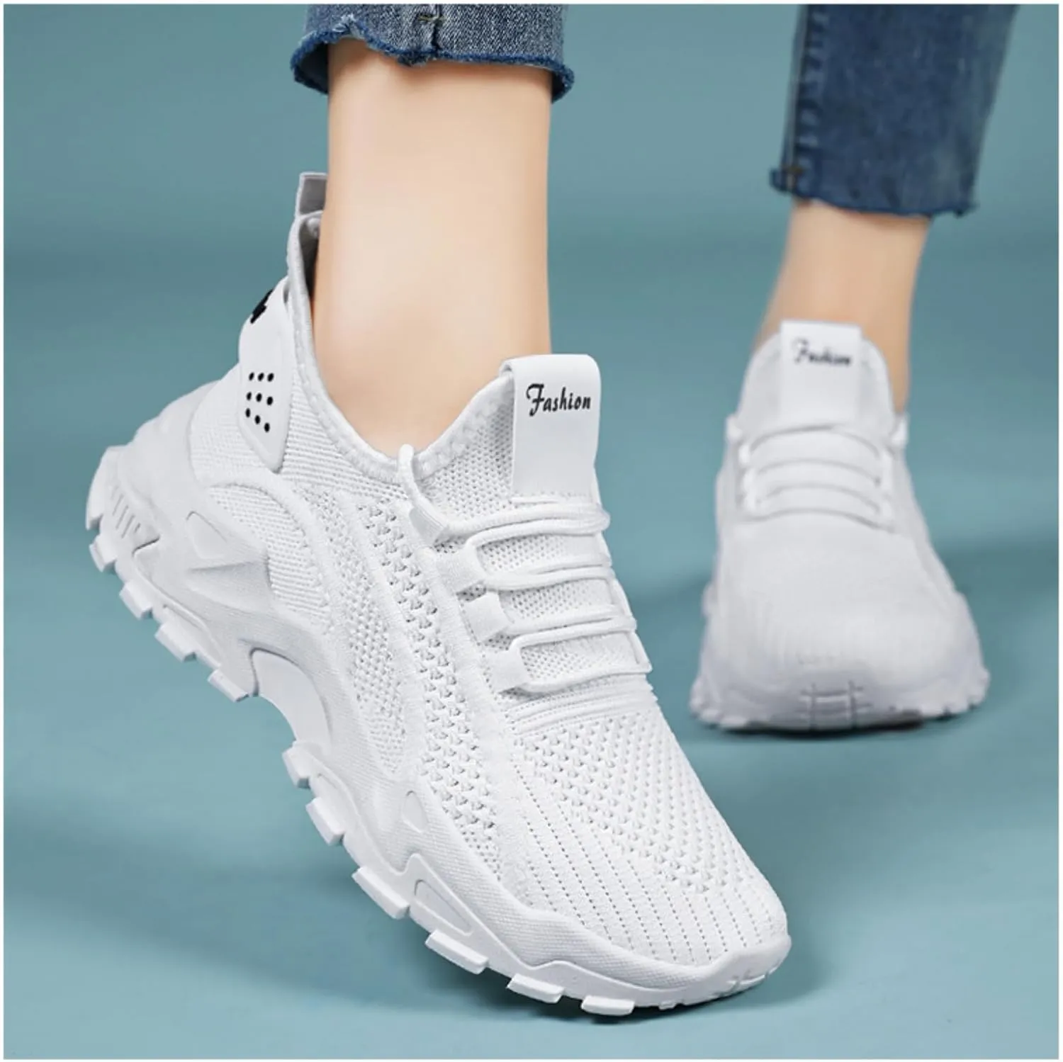 Chunky Sneakers for Women Fashion Platform White Leather Casual Comfortable Wedge Walking Sport Running Slip on Breathable Lightweight Athletic Sports Gym Work Mesh Lace Up Dad Shoes