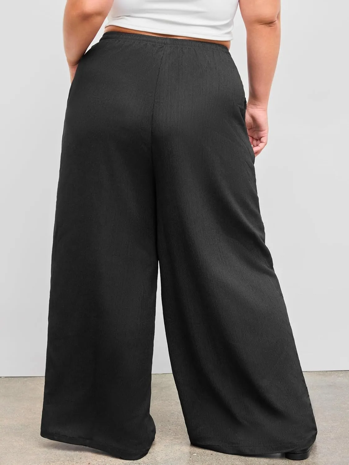 CIDER High Rise Solid Knotted Pocket Wide Leg Trousers Curve & Plus