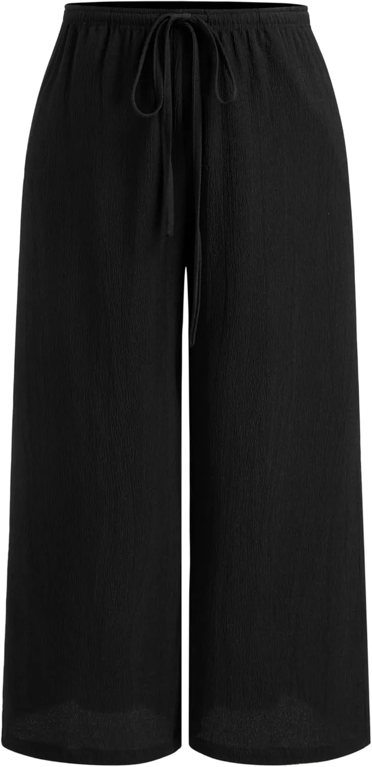 CIDER High Rise Solid Knotted Pocket Wide Leg Trousers Curve & Plus