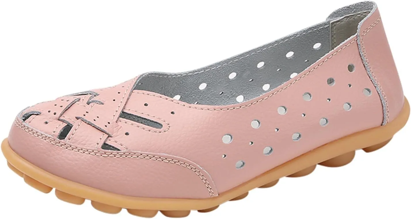 Close Toe Sandals for Women Orthopedic Loafers Breathable Leather Comfortable Hollow Soft Flats Summer Casual Slip-On Shoes