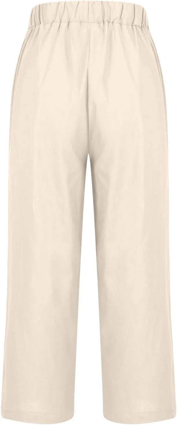 Cotton Linen Pants for Women Straight Leg Elastic Waist Pants Loose Fit Casual Trousers Plus Size Slack 2025 Fashion