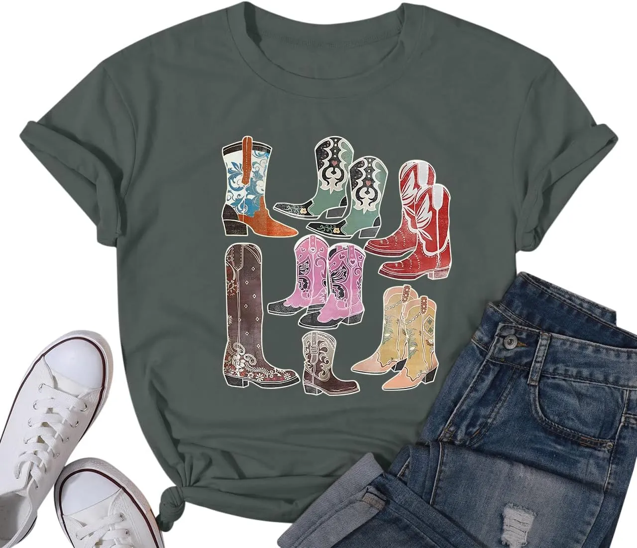 Cowboy Shirts for Women Western Cowgirl Country Graphic Tees Rodeo Boot Vintage T Shirts Music Cute Concert Outfit