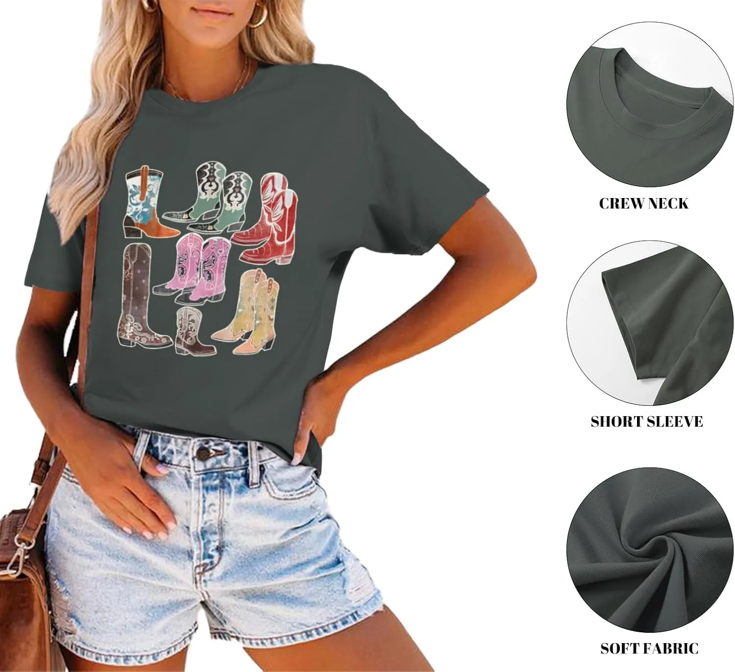 Cowboy Shirts for Women Western Cowgirl Country Graphic Tees Rodeo Boot Vintage T Shirts Music Cute Concert Outfit
