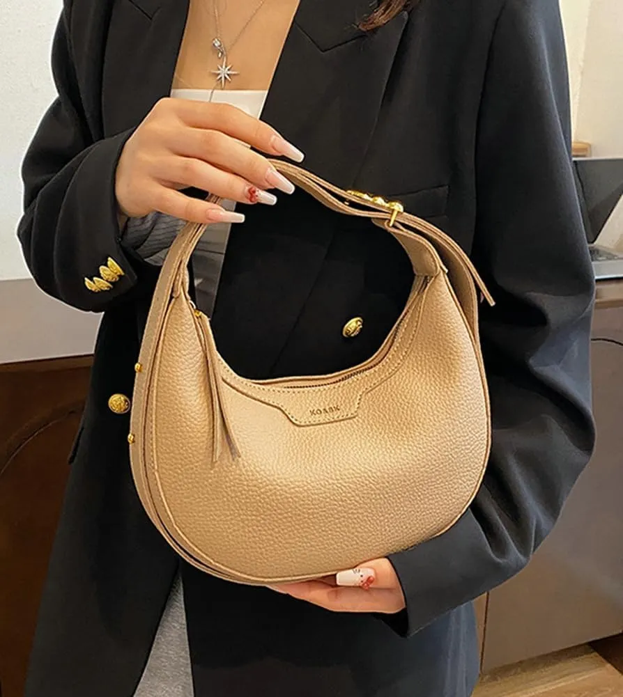 Crescent Shoulder Bag for Women Trendy Crossbody Purse Vegan Leather Clutch Small Handbag Satchel with Adjustable Strap