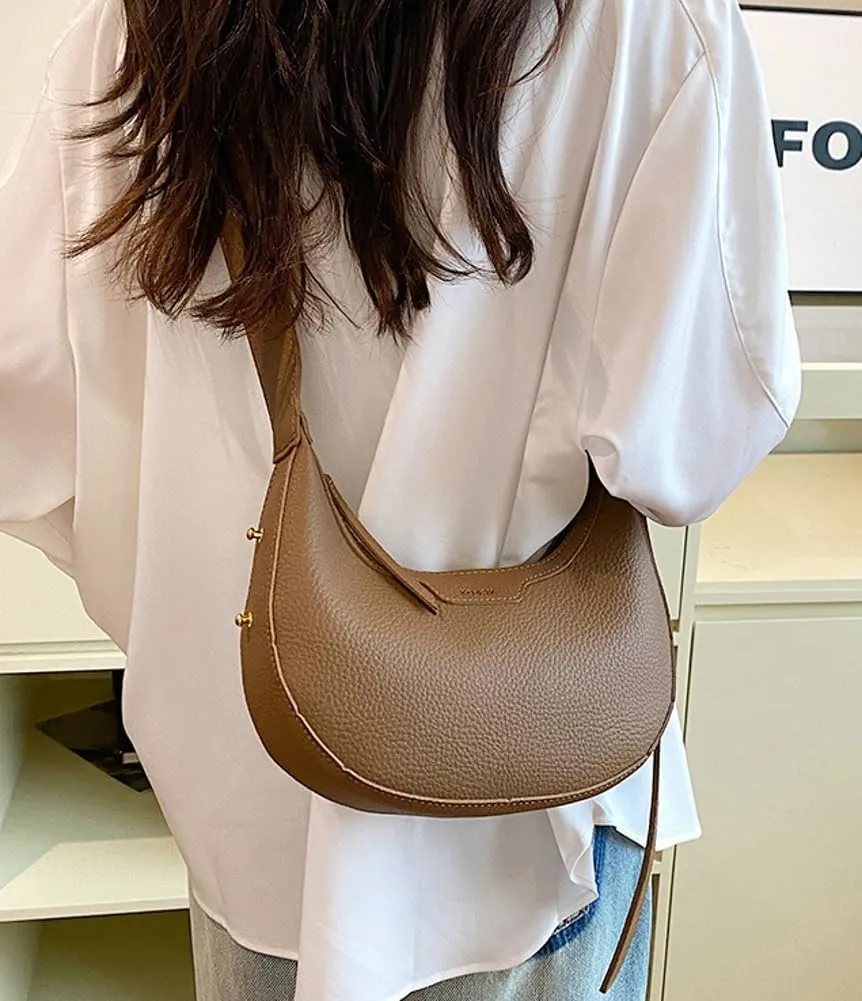 Crescent Shoulder Bag for Women Trendy Crossbody Purse Vegan Leather Clutch Small Handbag Satchel with Adjustable Strap