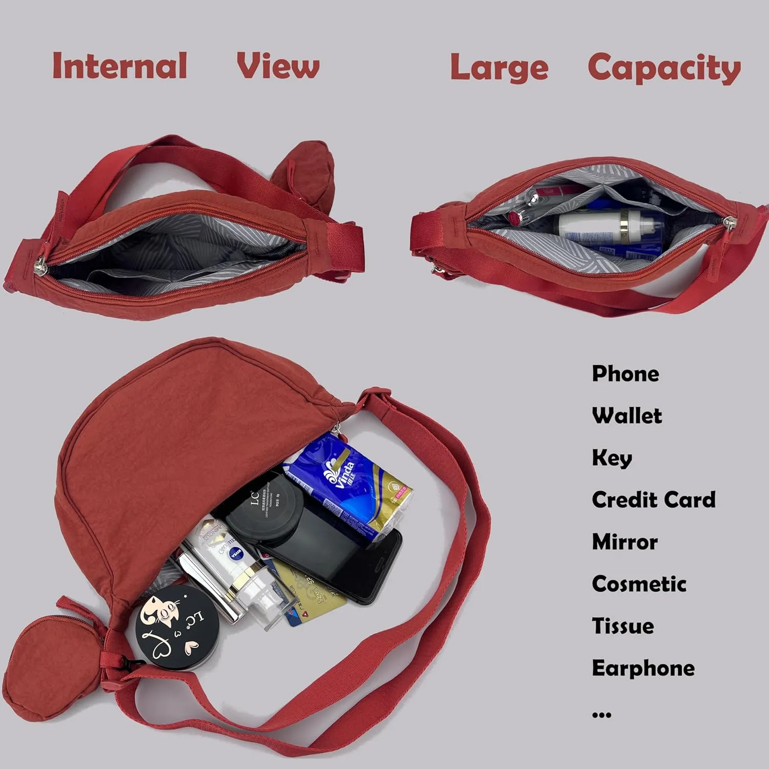 Crossbody Bag with Coin Purse Hobo Sling Crescent Bag Women Men Trendy Small Nylon Shoulder Bag Purse Adjustable Strap