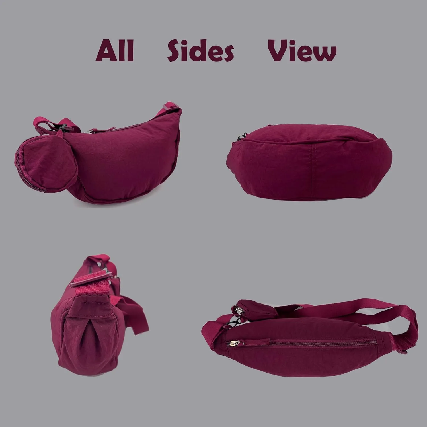 Crossbody Bag with Coin Purse Hobo Sling Crescent Bag Women Men Trendy Small Nylon Shoulder Bag Purse Adjustable Strap