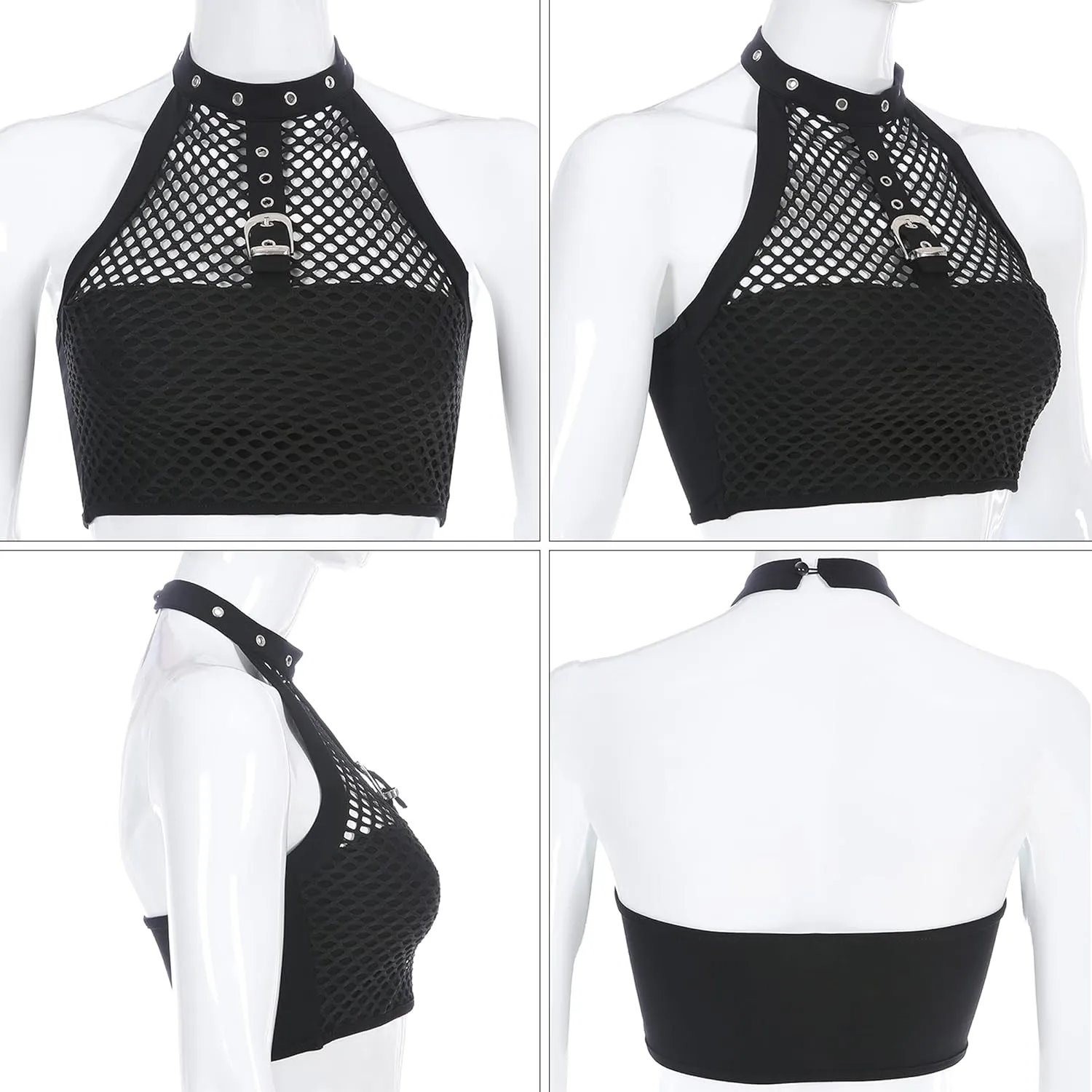 Dark Punk Crop Top Women Punk Solid Backless Sleeveless Halter Crop Tops