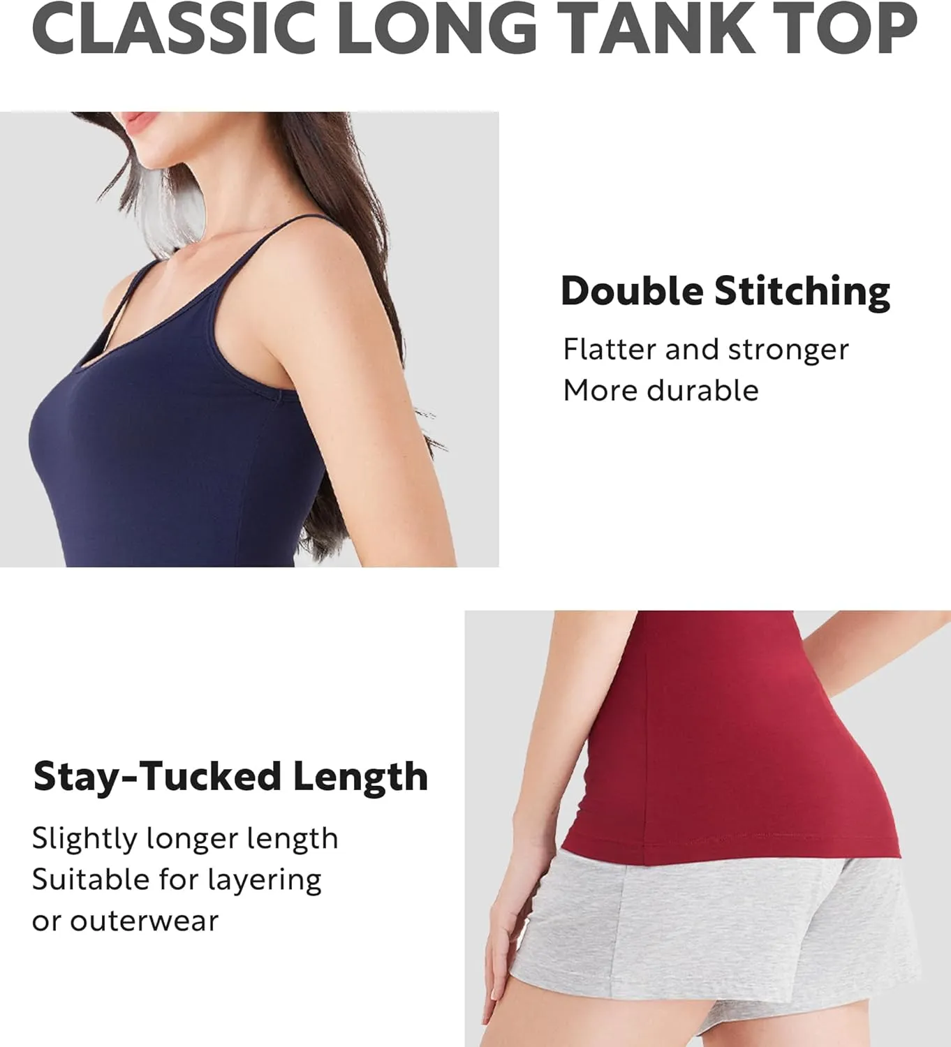 DAVID ARCHY Women's Long Tank Top 3 Pack, Rayon Made from Bamboo, for Sleeping, Lounging, Daily Wear