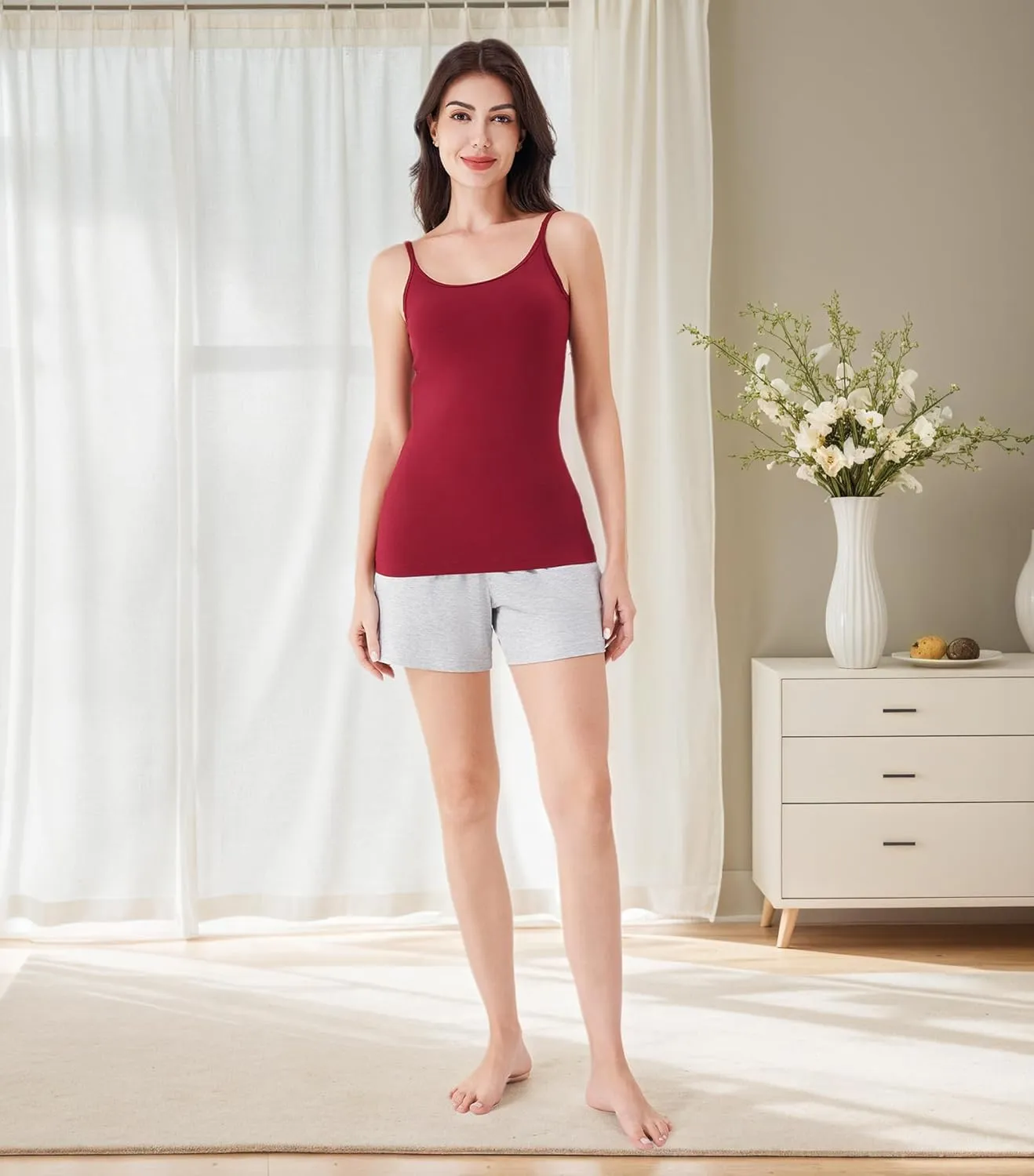 DAVID ARCHY Women's Long Tank Top 3 Pack, Rayon Made from Bamboo, for Sleeping, Lounging, Daily Wear