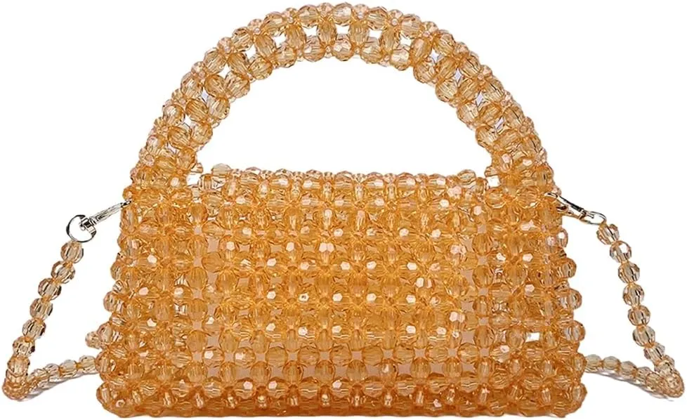 DJBM Women Acrylic Transparent Fancy Luxury Beaded Purse Handmade Crossbody Pearl Bag for Wedding Dating