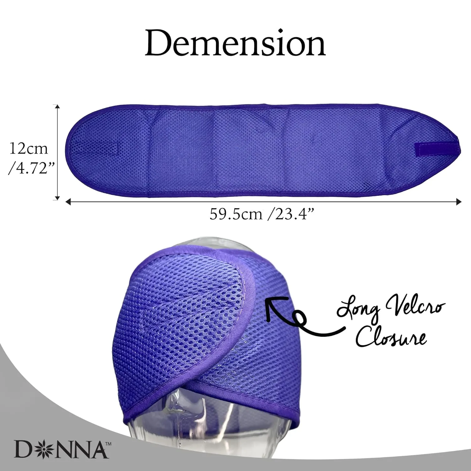 DONNA Deluxe Foam Velcro Headband, Silk Hair Wraps for Face Wash, Makeup and Hair Accessories BLACK