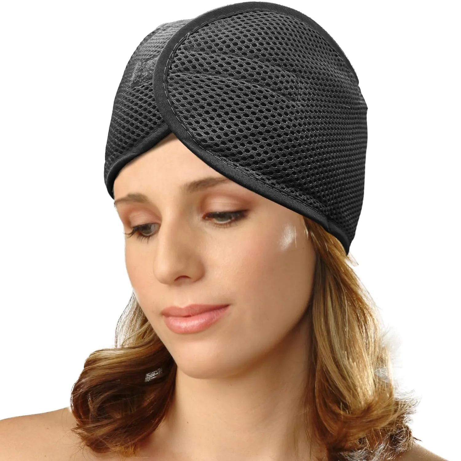 DONNA Deluxe Foam Velcro Headband, Silk Hair Wraps for Face Wash, Makeup and Hair Accessories BLACK