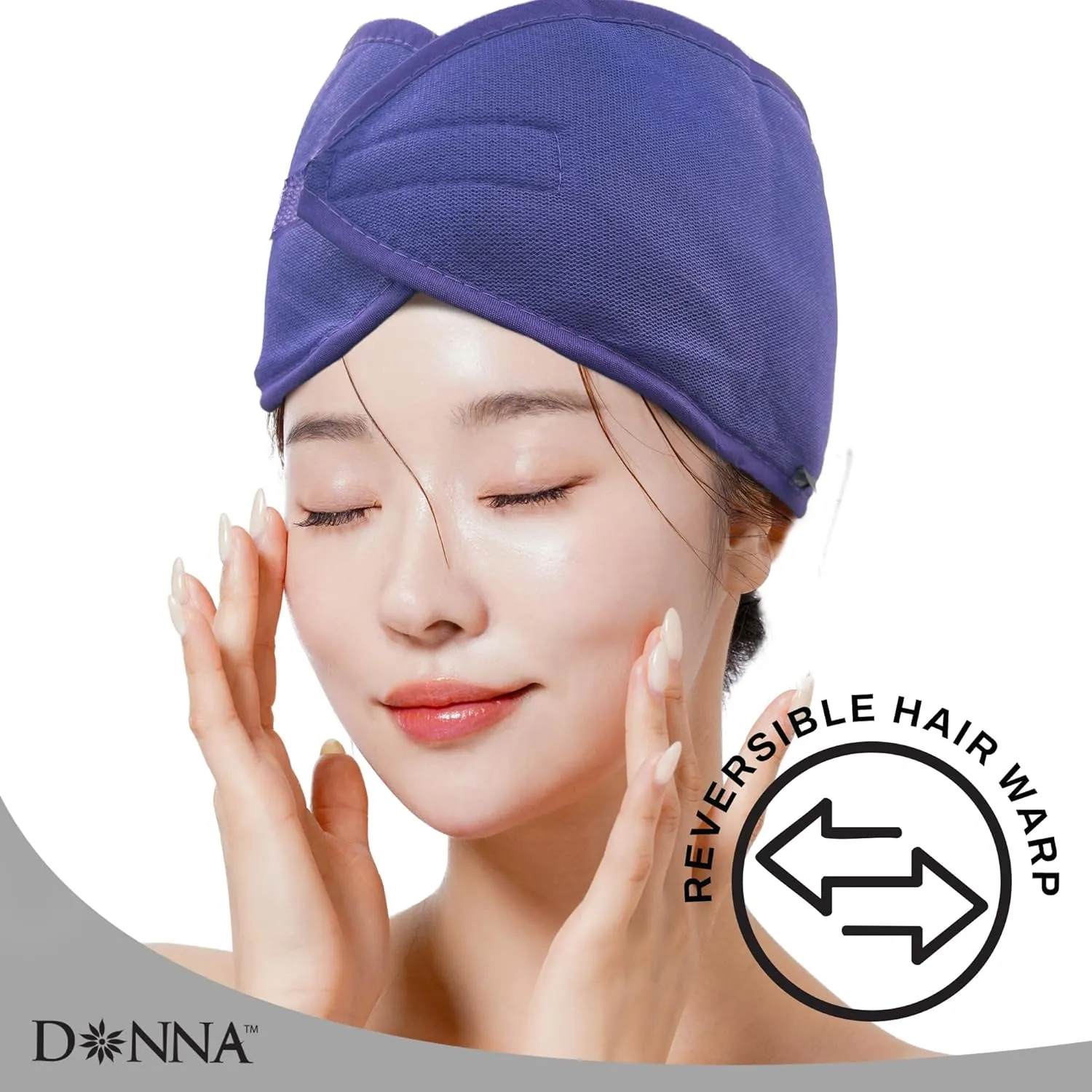 DONNA Deluxe Foam Velcro Headband, Silk Hair Wraps for Face Wash, Makeup and Hair Accessories BLACK