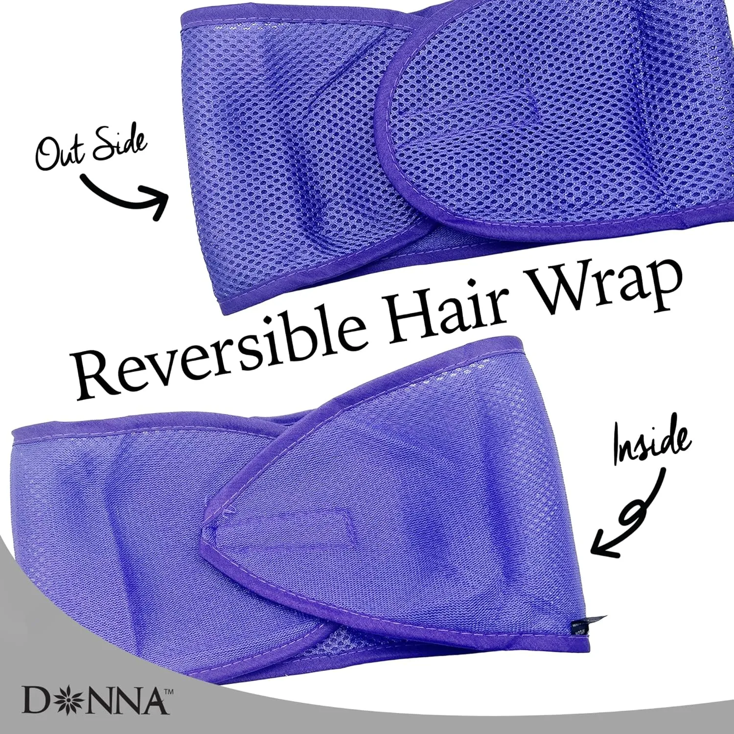 DONNA Deluxe Foam Velcro Headband, Silk Hair Wraps for Face Wash, Makeup and Hair Accessories BLACK
