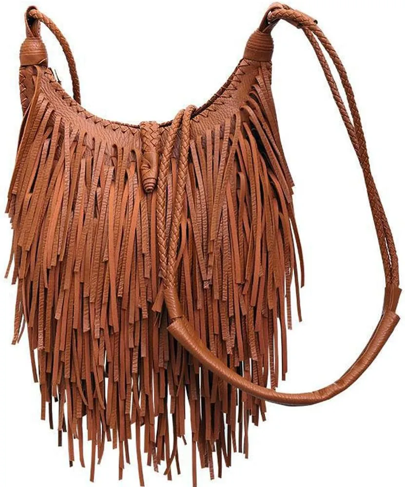 Downupdown Womens Crossbody Bag Fringe Purse Handbag Vintage Leather Shoulder Bag Ladies Tassel Satchel Hobo Bags Casual Bag
