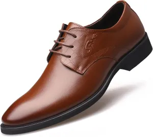 Dress Oxford for Men Lace Up Derby Shoes Round Toe Vegan Leather Non Slip Low Top Slip Resistant Anti-Slip Rubber Sole Classic (Color : Brown, Size : 8)
