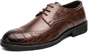 Dress Oxford for Men Lace Up Round Toe Wing tip Plaid Derby Shoes Vegan Leather Anti-Slip Non Slip Resistant Block Heel Business (Color : Brown, Size : 10.5)