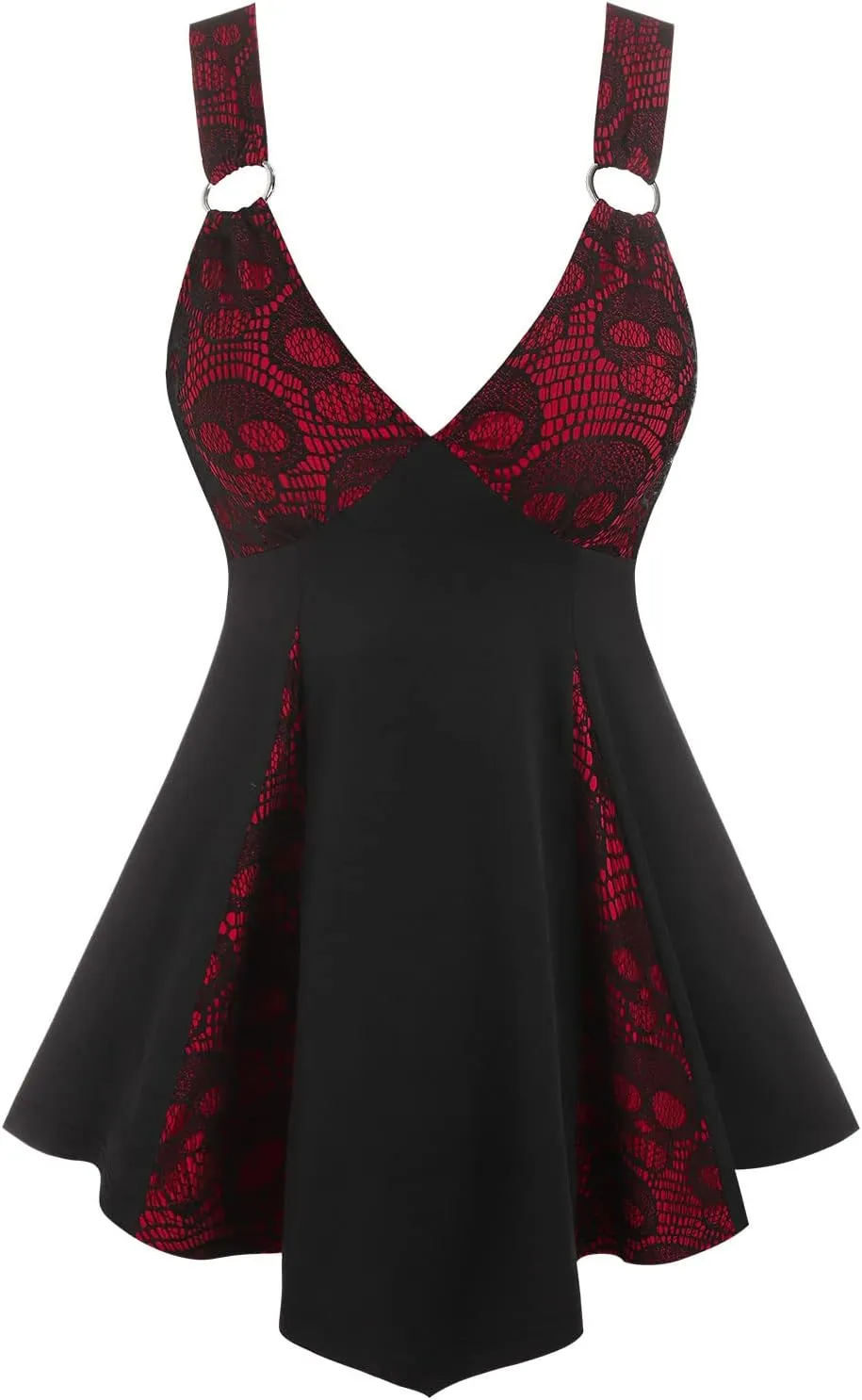 DRESSFO Women Tank Tops Casual Summer Tops Plaid Ruffled Cold Shoulder T Shirt Sexy Strap V Neck Sleeveless Gothic Tank Top