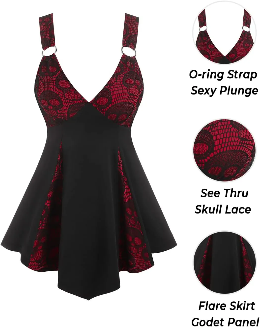 DRESSFO Women Tank Tops Casual Summer Tops Plaid Ruffled Cold Shoulder T Shirt Sexy Strap V Neck Sleeveless Gothic Tank Top