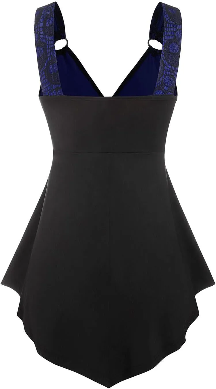 DRESSFO Women Tank Tops Casual Summer Tops Plaid Ruffled Cold Shoulder T Shirt Sexy Strap V Neck Sleeveless Gothic Tank Top