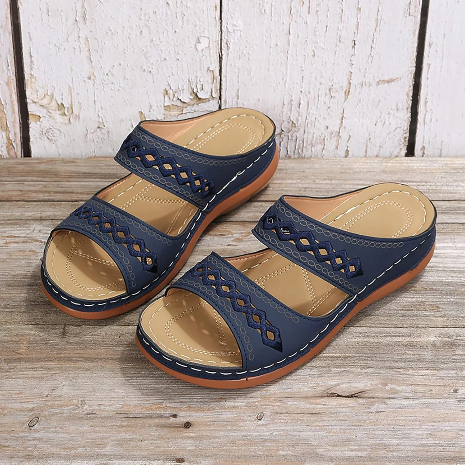 Eduavar Orthopedic Sandals for Women, Sandals Women Comfortable Slip On Sandals Open Toe Slip On Walking Sandals Shoes