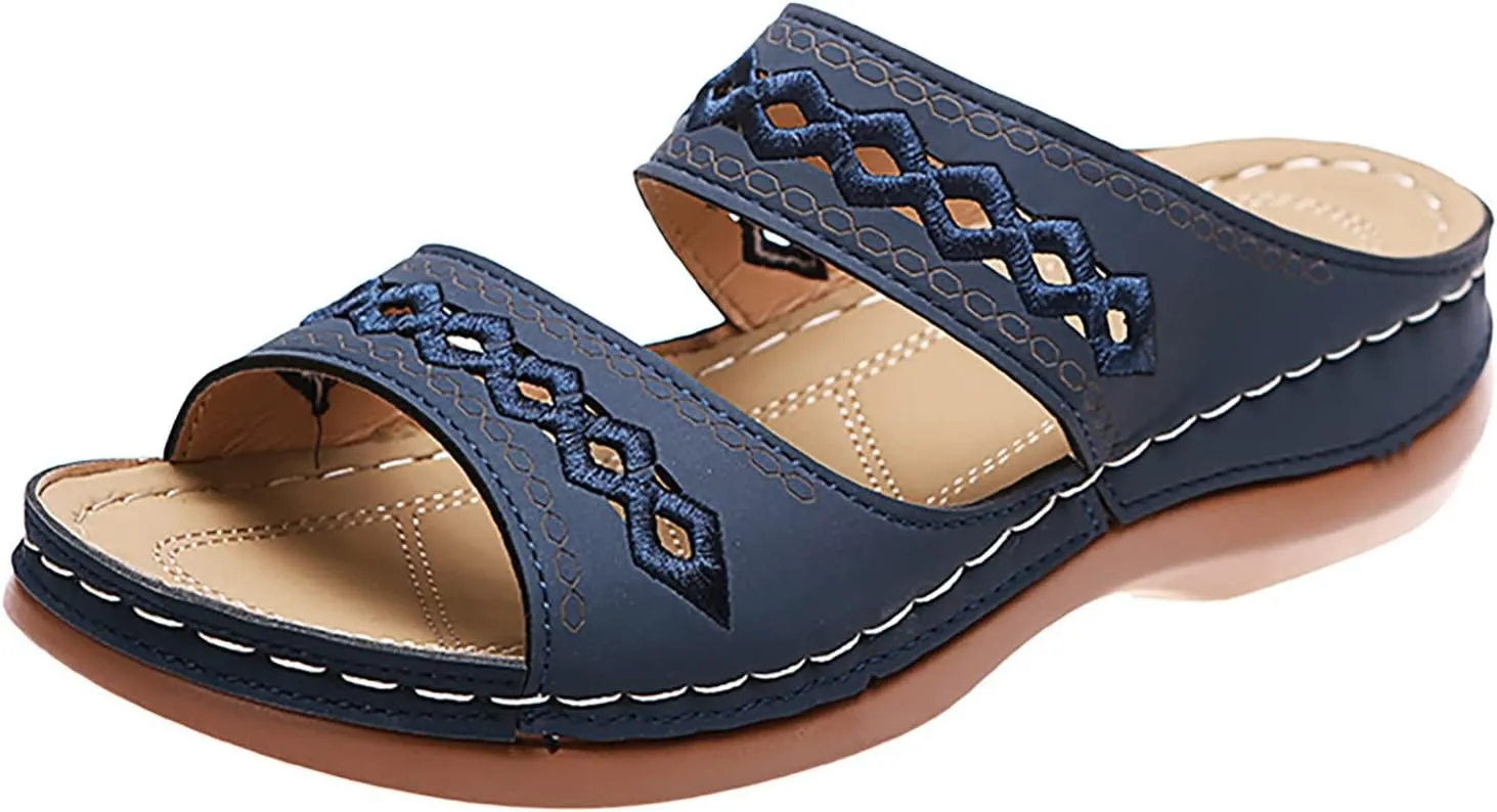 Eduavar Orthopedic Sandals for Women, Sandals Women Comfortable Slip On Sandals Open Toe Slip On Walking Sandals Shoes