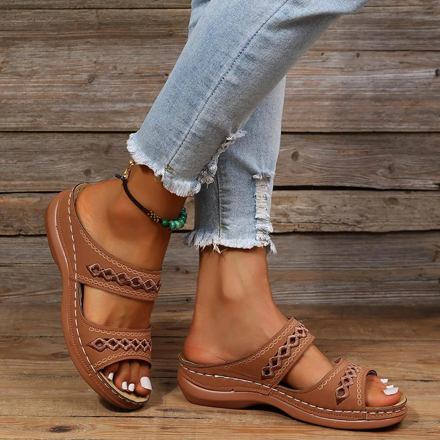 Eduavar Orthopedic Sandals for Women, Womens Sandals Comfortable Slip On Sandals Open Toe Slip On Walking Sandals Shoes