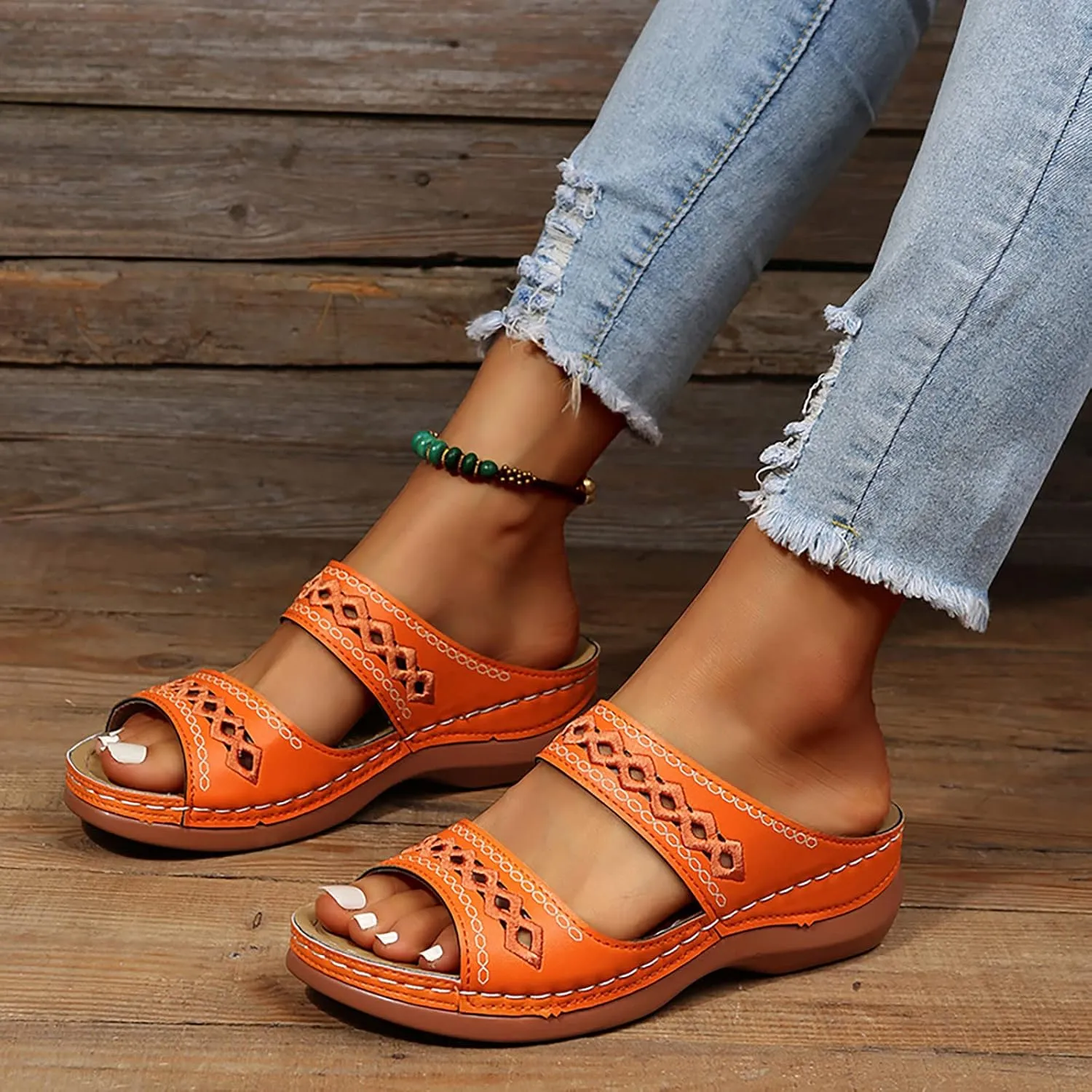 Eduavar Sandals for Women Casual Summer, Orthopedic Sandals for Women Casual Peep Toe Sandals Summer Beach Slip-on Sandals