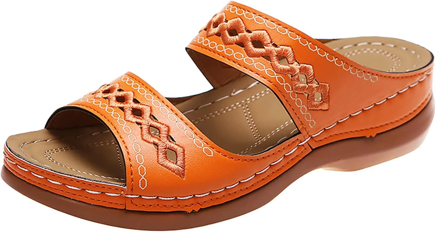 Eduavar Sandals for Women Casual Summer, Orthopedic Sandals for Women Casual Peep Toe Sandals Summer Beach Slip-on Sandals