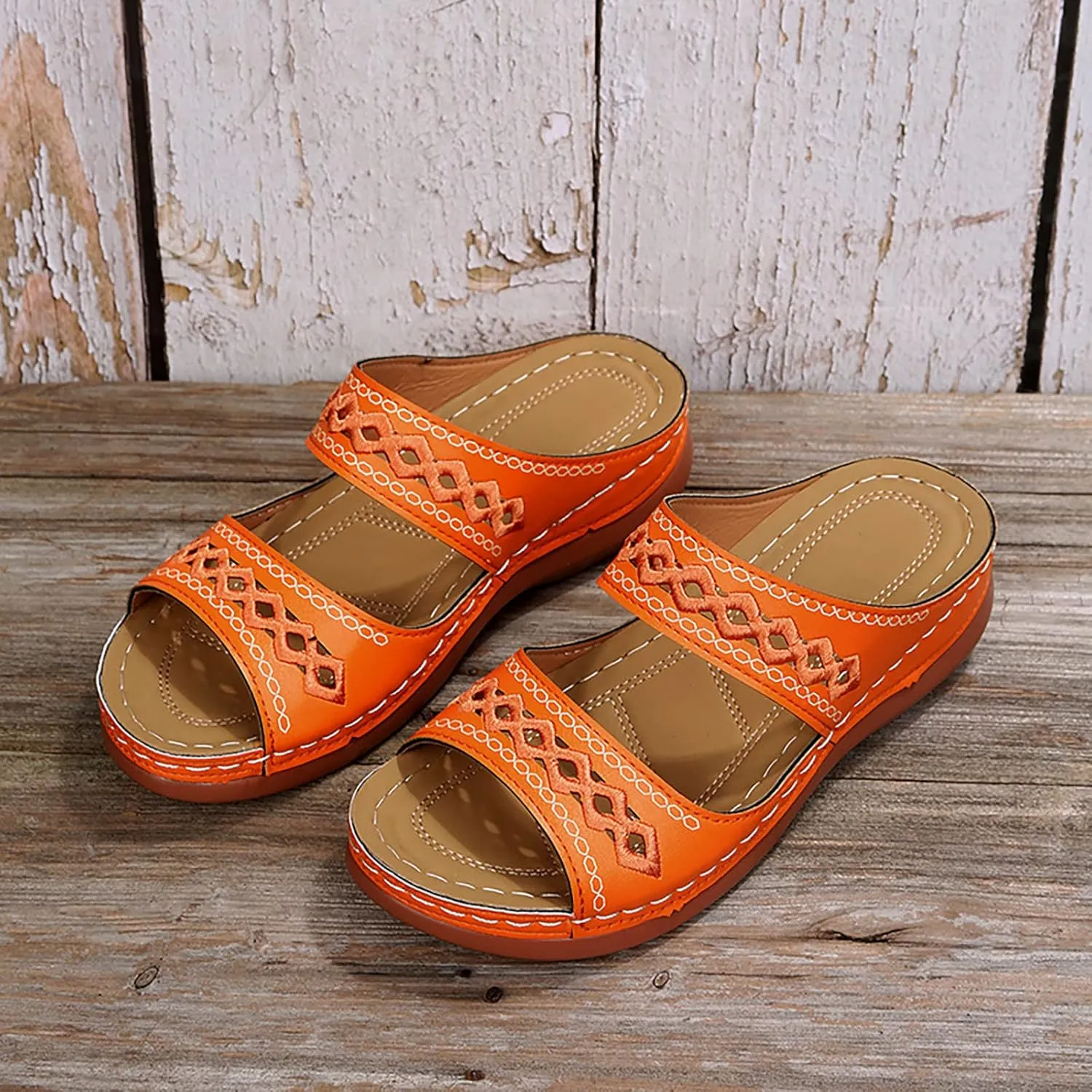 Eduavar Sandals for Women Casual Summer, Orthopedic Sandals for Women Casual Peep Toe Sandals Summer Beach Slip-on Sandals