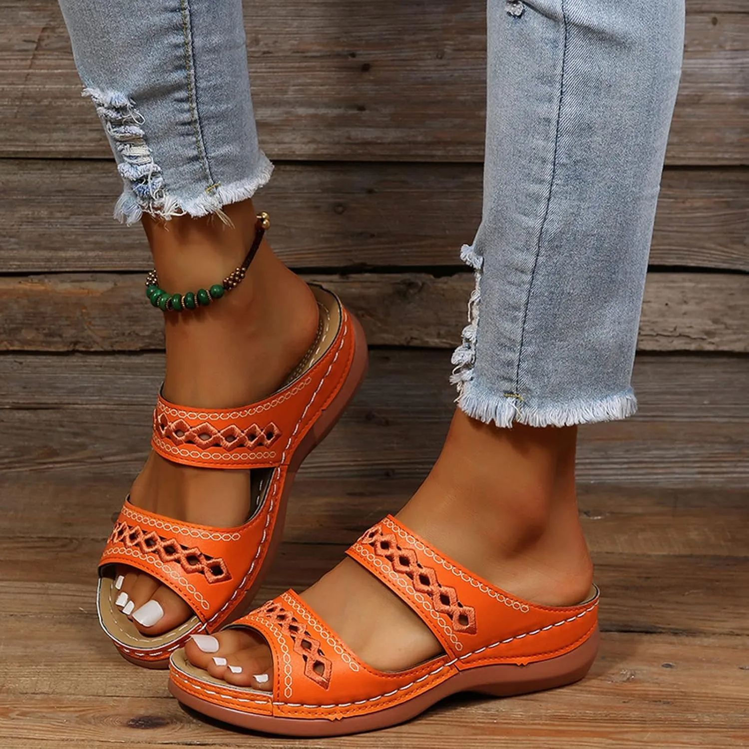 Eduavar Sandals for Women Casual Summer, Orthopedic Sandals for Women Casual Peep Toe Sandals Summer Beach Slip-on Sandals