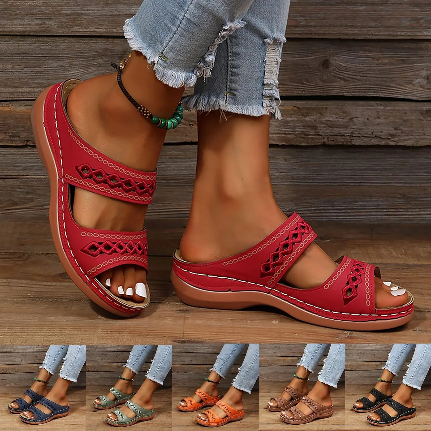 Eduavar Sandals for Women Casual Summer, Orthopedic Sandals for Women Casual Peep Toe Sandals Summer Beach Slip-on Sandals