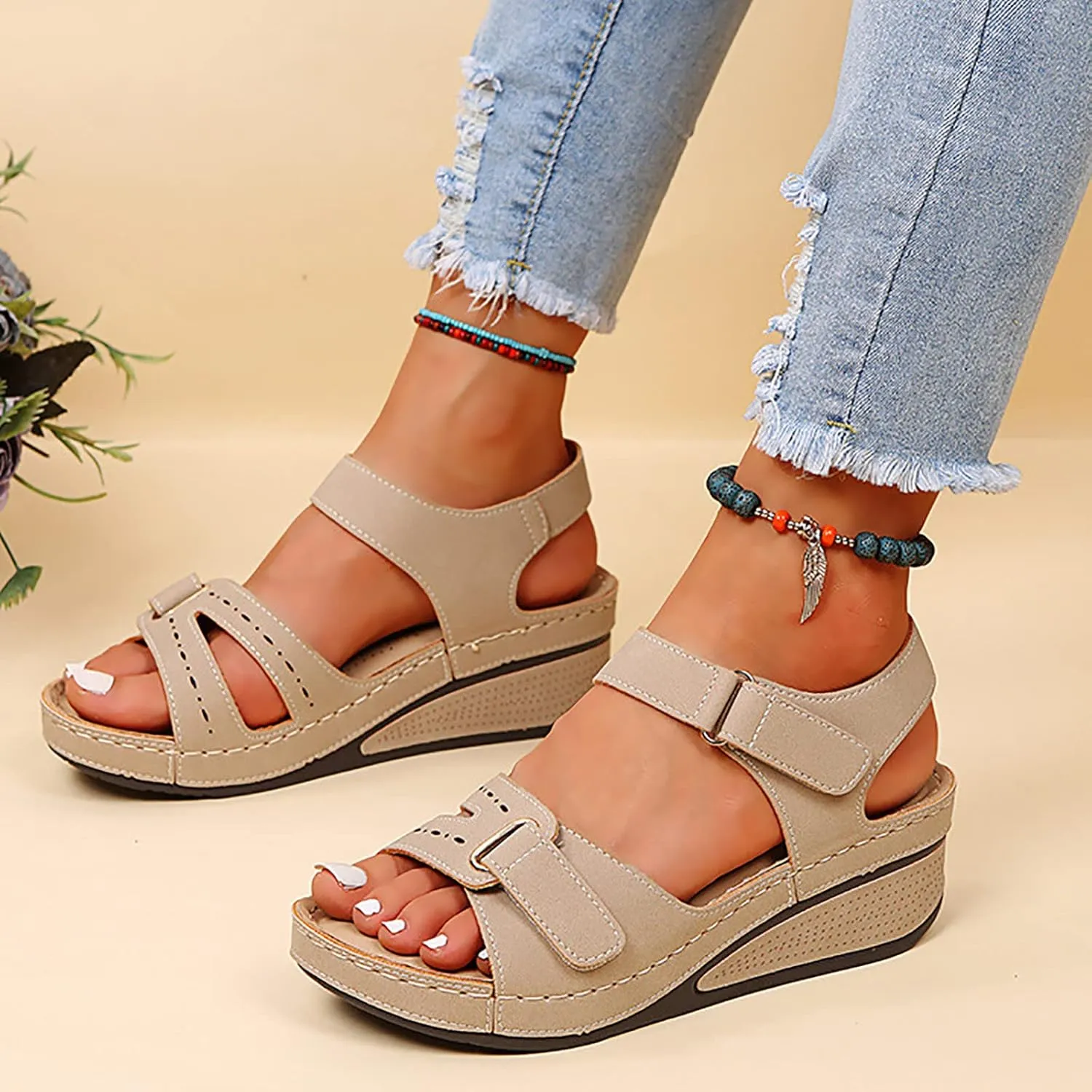 Eduavar Sandals for Women Dressy Summer, Platform Sandals Women Casual Orthopedic Open Toe Sandals Shoes with Buckle Strap