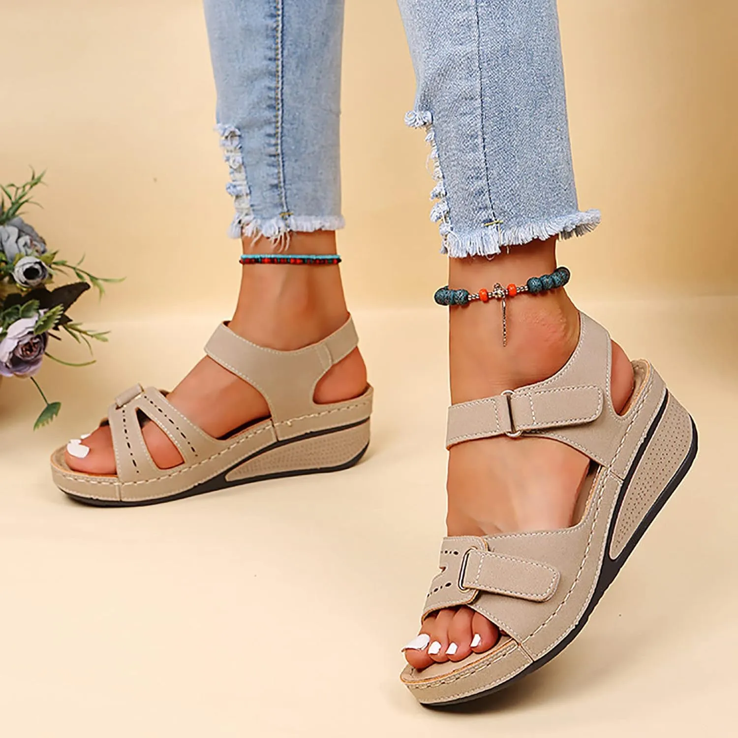 Eduavar Sandals for Women Dressy Summer, Platform Sandals Women Casual Orthopedic Open Toe Sandals Shoes with Buckle Strap
