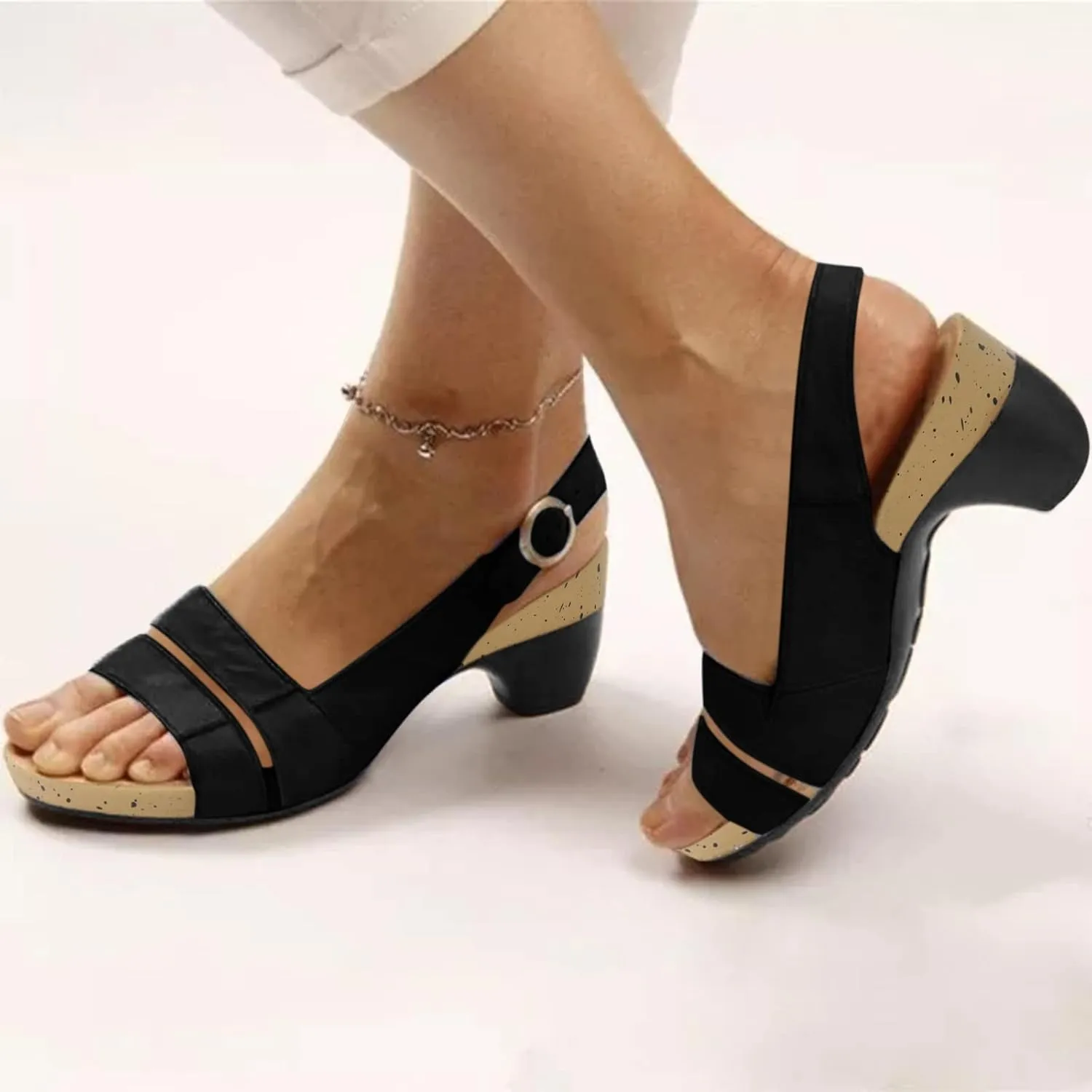 Eduavar Wedge Sandals for Women, Sandals Women Orthopedic Sandals Dressy Open Toe Low Heel Sandals with Ankle Strap