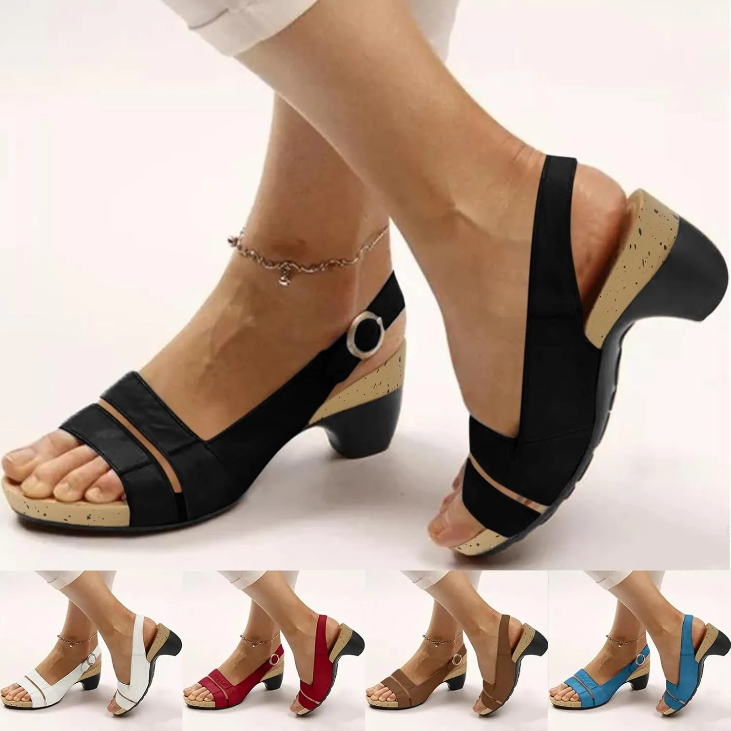 Eduavar Wedge Sandals for Women, Sandals Women Orthopedic Sandals Dressy Open Toe Low Heel Sandals with Ankle Strap