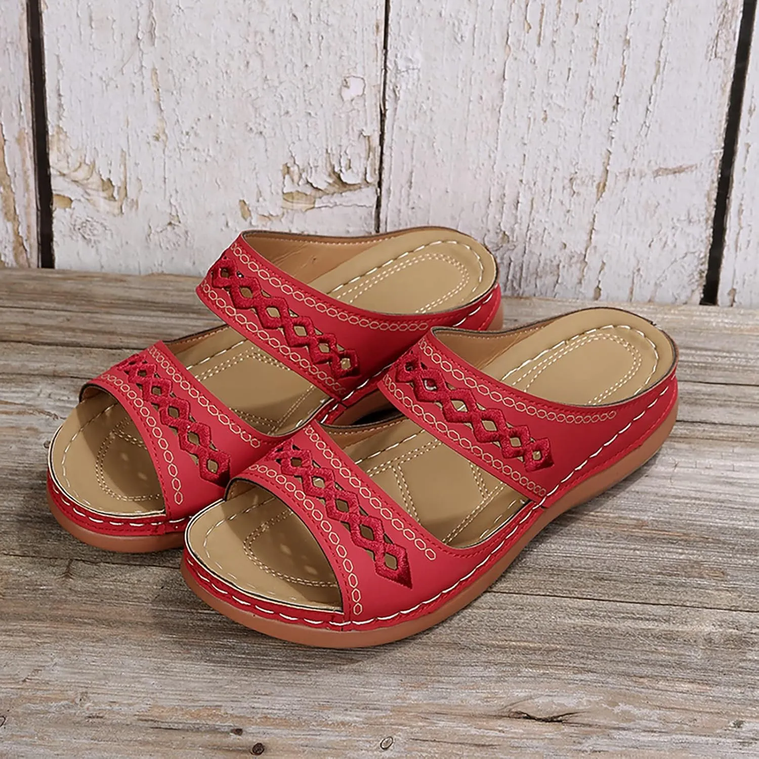 Eduavar Womens Sandals Dressy, Women Sandals Comfortable Peep Toe Sandals Slip On Wedge Platform Sandals Shoes