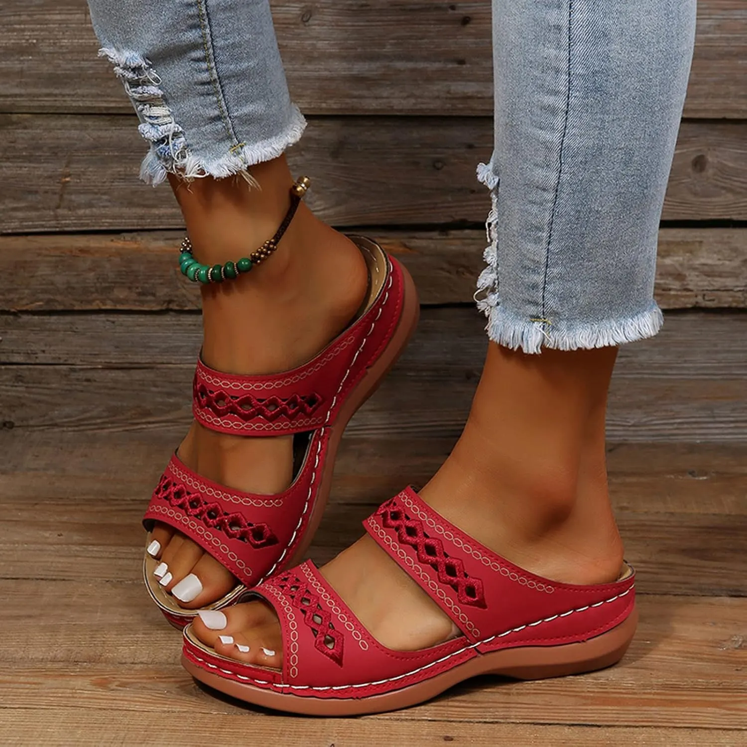 Eduavar Womens Sandals Dressy, Women Sandals Comfortable Peep Toe Sandals Slip On Wedge Platform Sandals Shoes