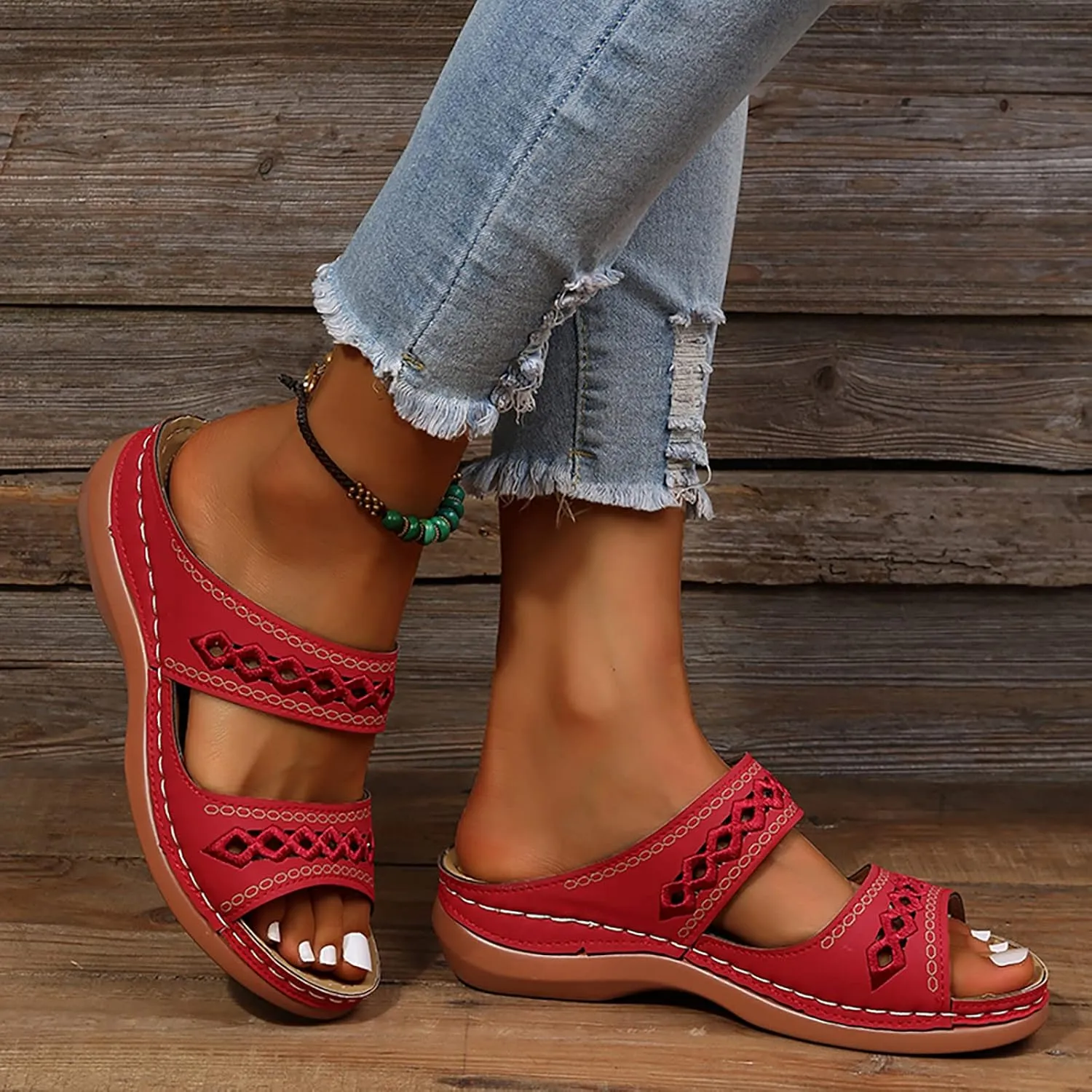 Eduavar Womens Sandals Dressy, Women Sandals Comfortable Peep Toe Sandals Slip On Wedge Platform Sandals Shoes