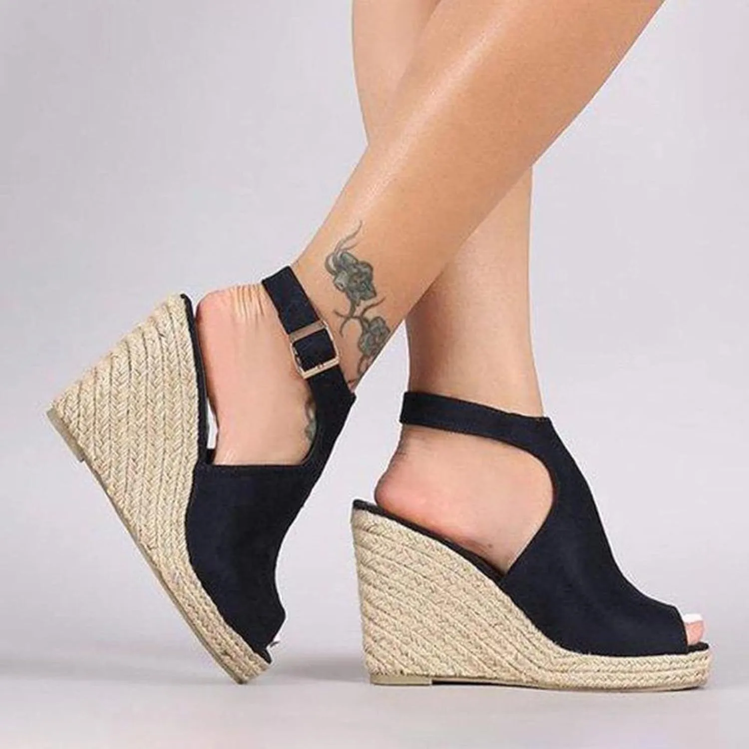 Eduavar Womens Sandals Summer Fashion Dressy Wedge Sandals Comfortable Open Toe Buckle Ankle Strap Platform Casual Shoes