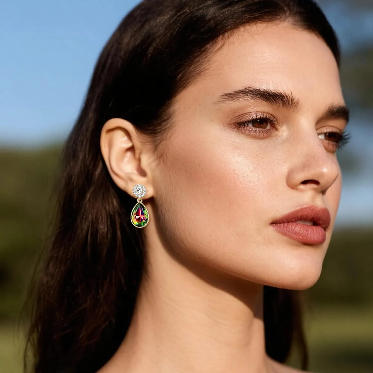 Elegant Austrian Crystal Teardrop Dangle Earrings for Women,14K Gold Plated Snowflake Drop Earrings Jewelry Gift for Birthday Wedding Anniversary